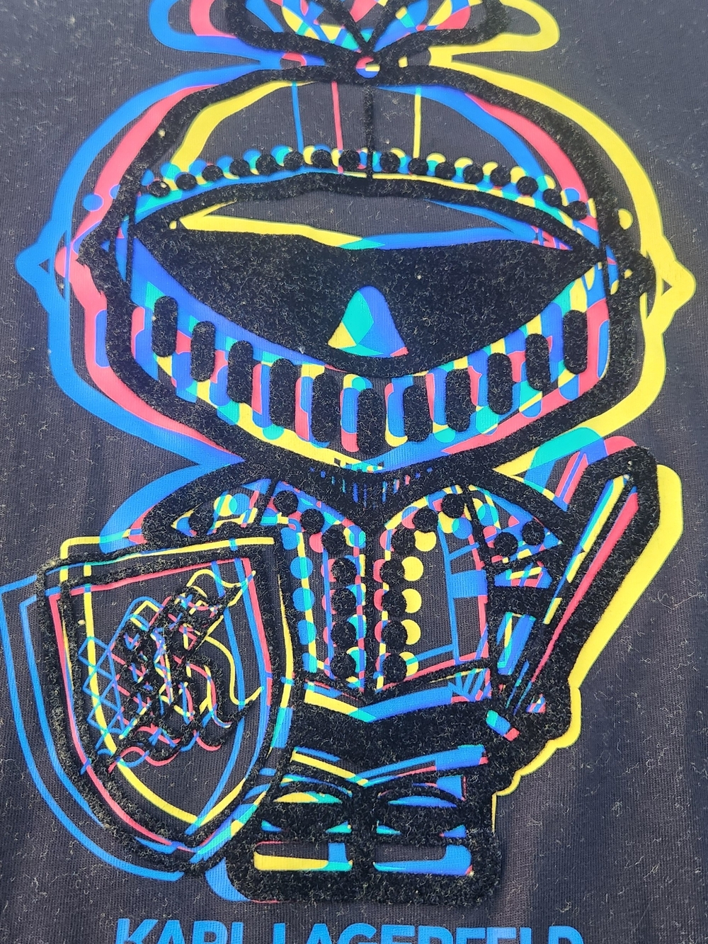 Karl Lagerfeld Mens Black Tee with Neon Multicolor Knight Graphic